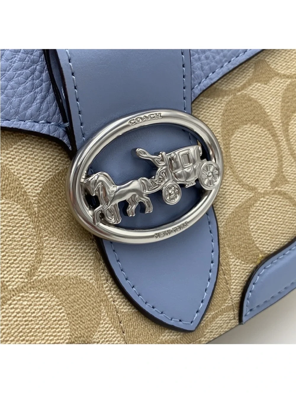 COACH Georgie Saddle Bag In Signat Canvas COLOR:
Silver/Light Khaki/Marble
Blue - Picture 9 of 16